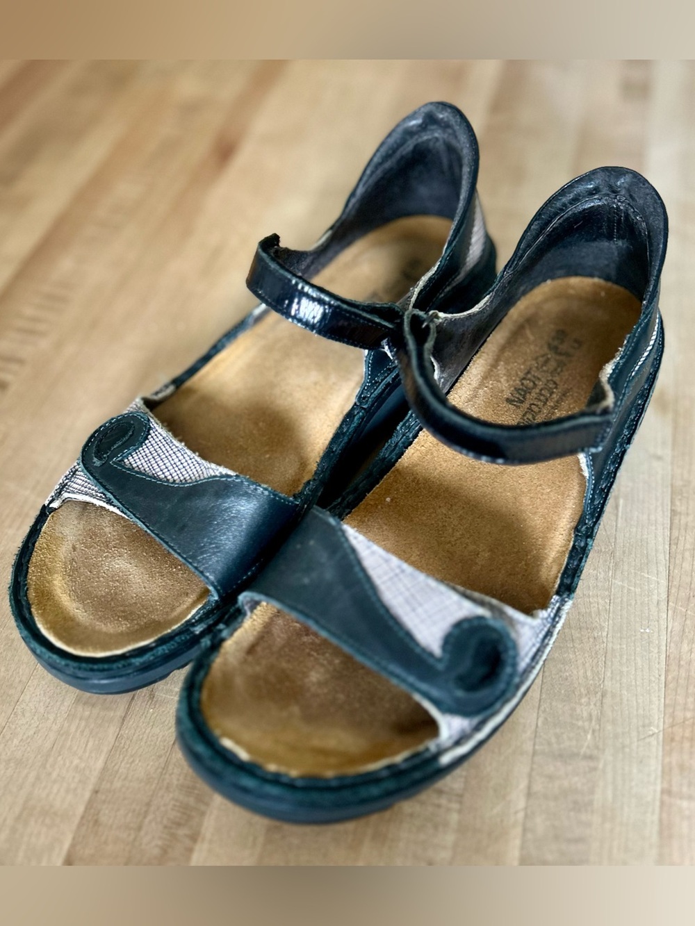 Leather Naot Yolanda adjustable orthopedic backstrap sandals.